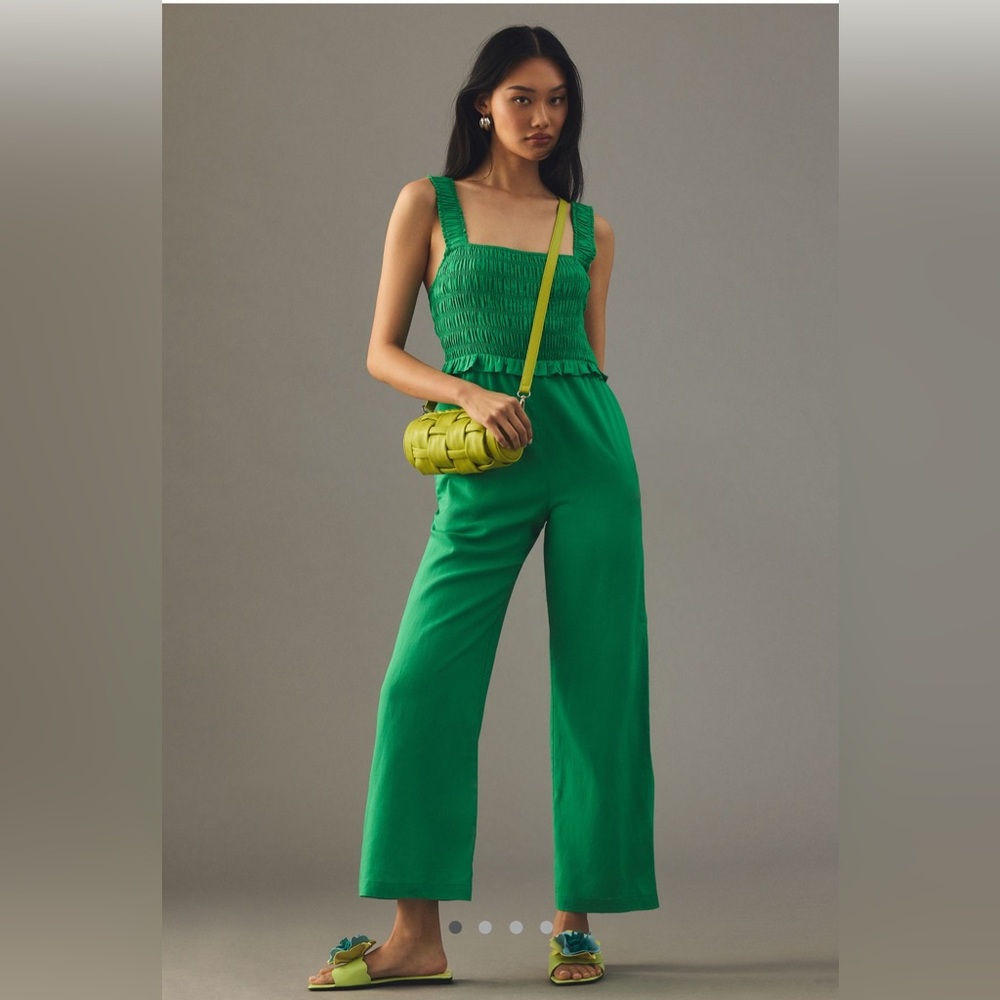 ANTHROPOLOGIE If By Sea Smocked Square-Neck Jumpsuit – Sz Large used condition